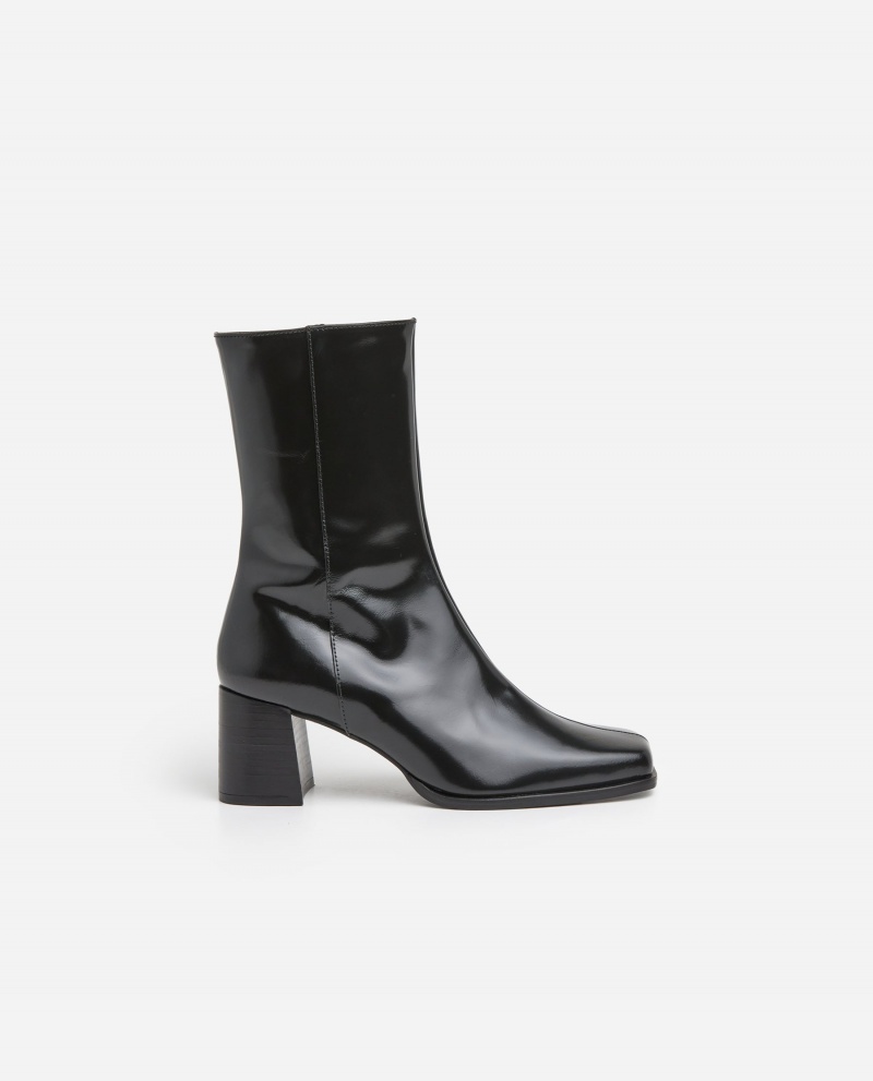 Botte Flattered Karin Cuir Chaussures Noir | FRJKU10200